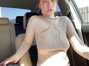 Step sister masturbates wet pussy in the front seat of the car